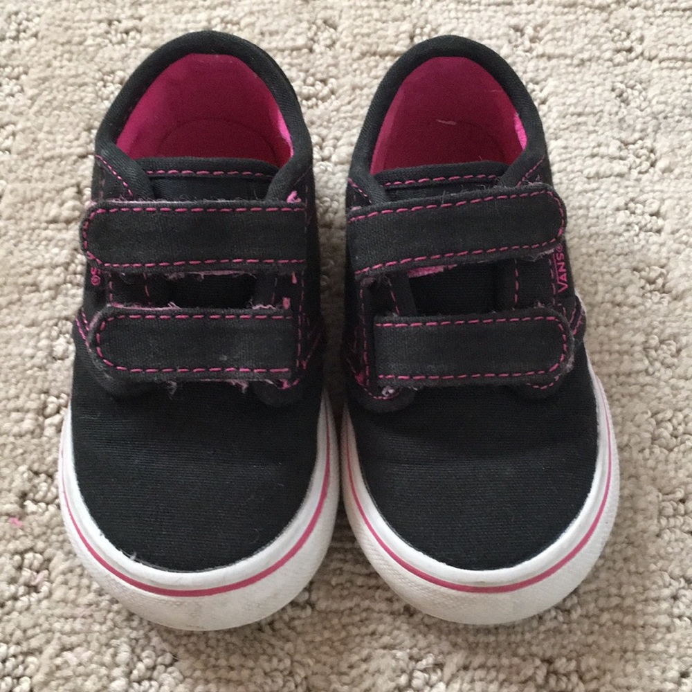 Black and Hot Pink Velcro Vans - Size 5.5